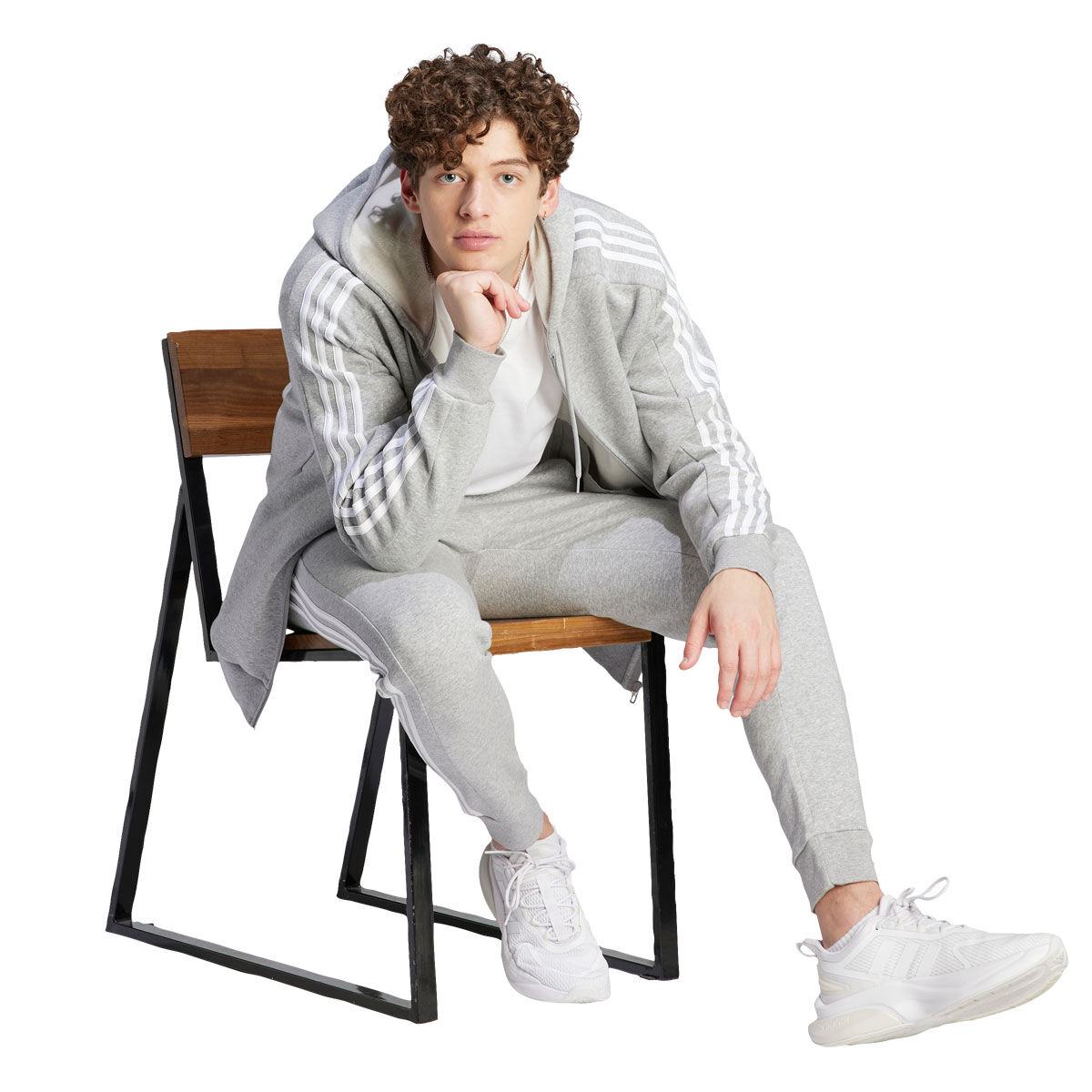 adidas Mens Essentials 3-Stripes Full Zip Fleece Hoodie, Grey, rebel_hi-res