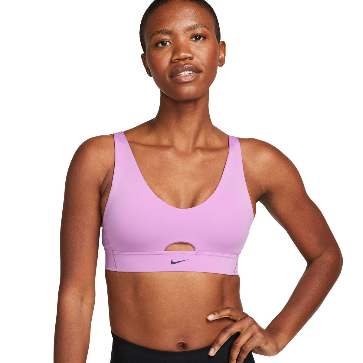 Nike Training Indy NSW Swoosh light support sports bra in pink