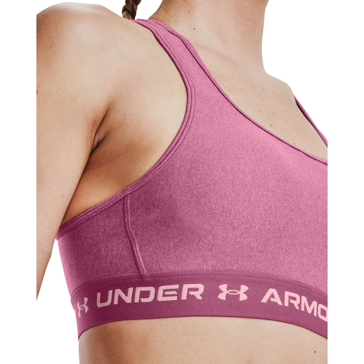 Under Armour Womens Mid Crossback Heather Sports Bra Pink M
