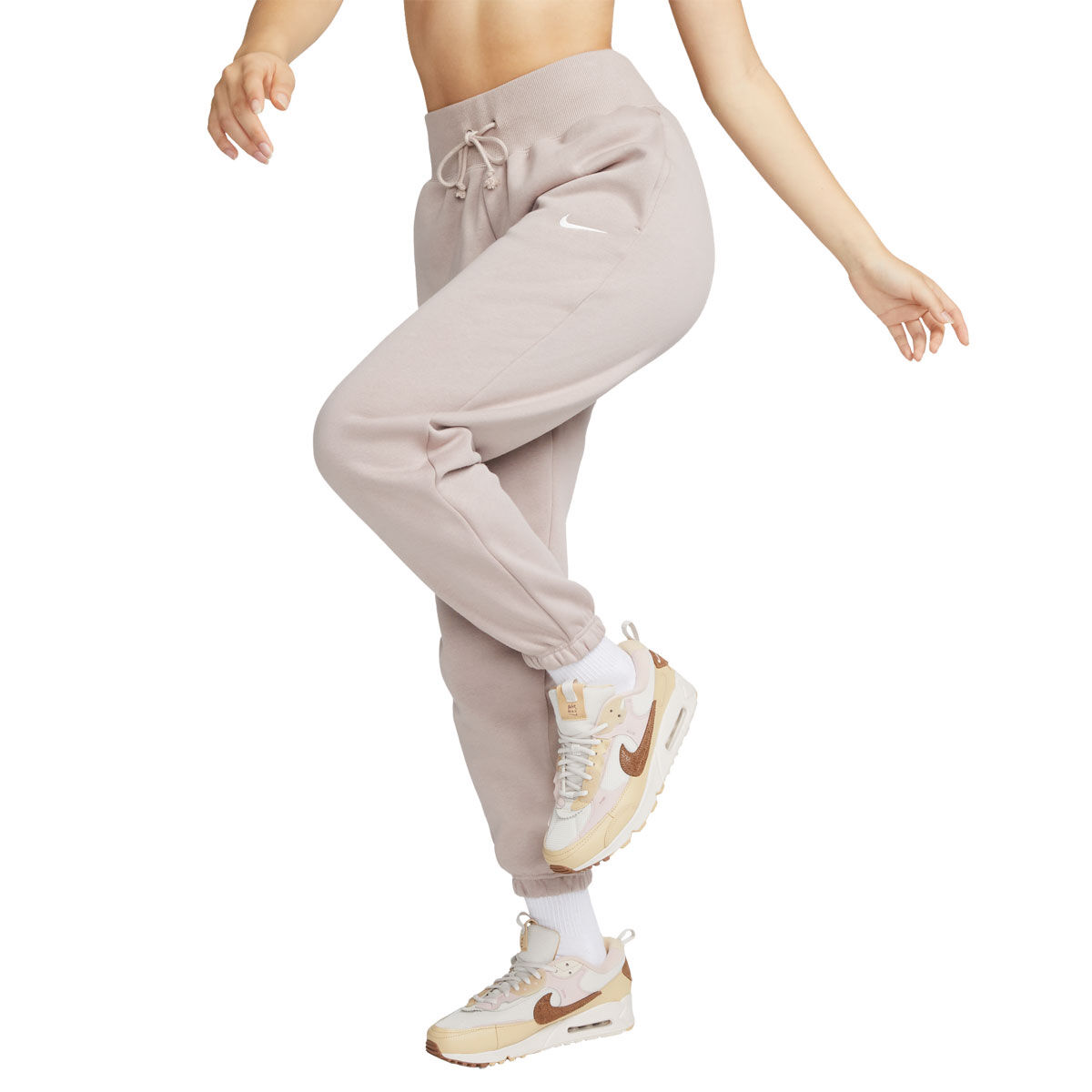 Puma Women's Fleece Pockets High-Waisted Logo Jogger Pants Tan