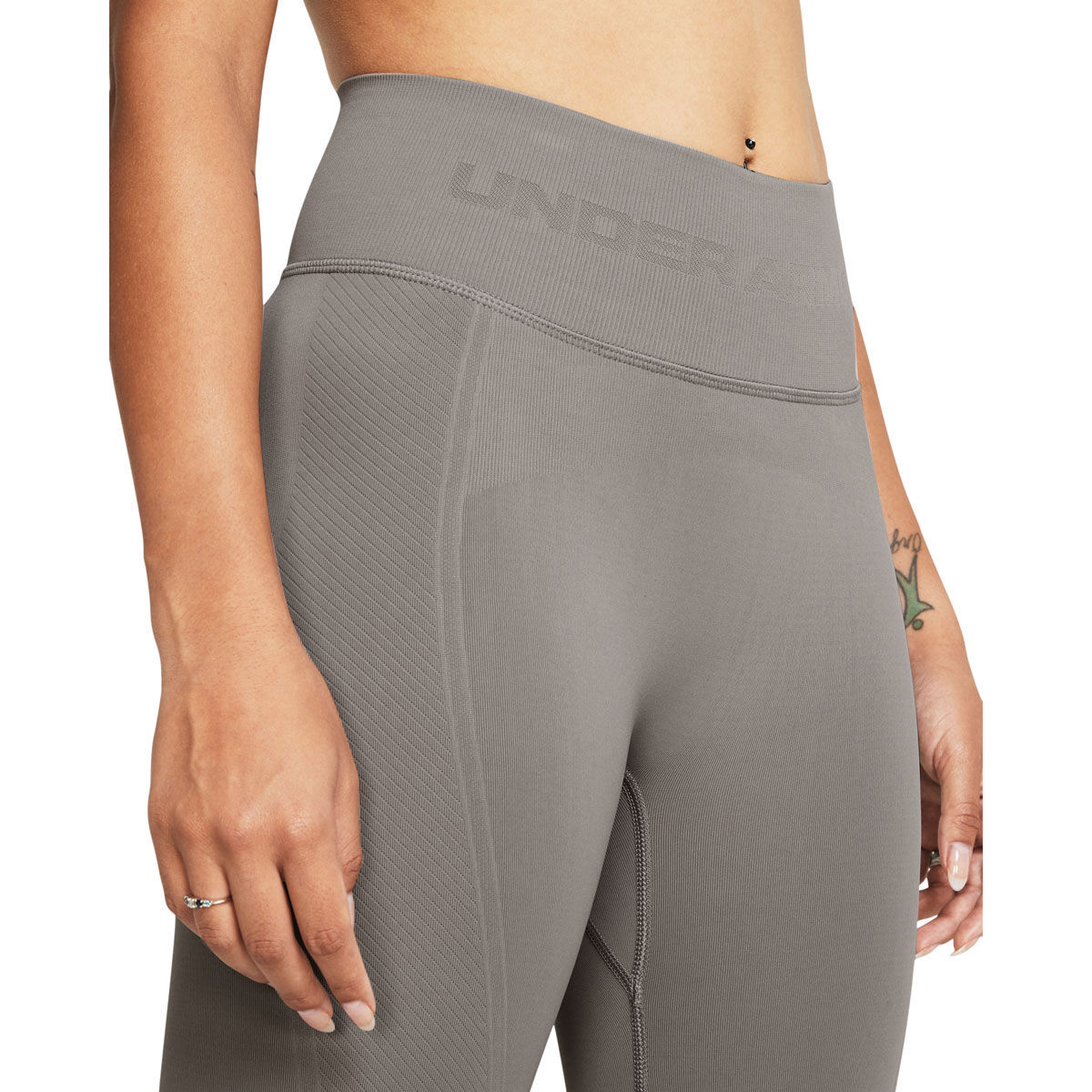Under Armour Womens Train Seamless Full Length Tights, Grey, rebel_hi-res