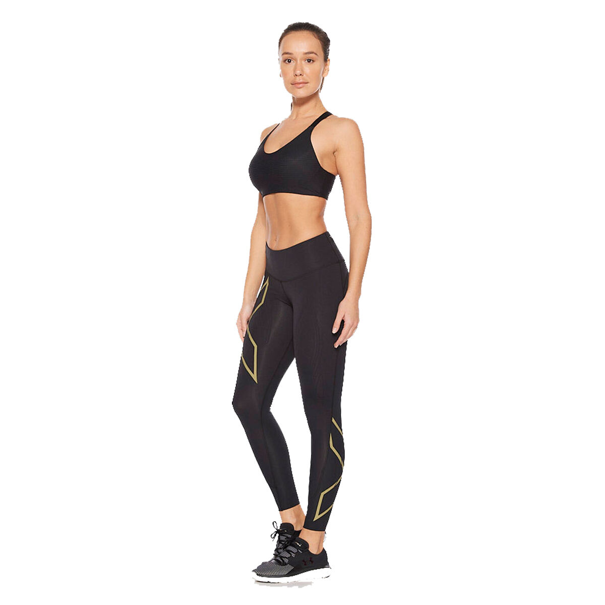 2XU Light Speed Mid-Rise Womens Compression Tights - black/gold reflective  - tall