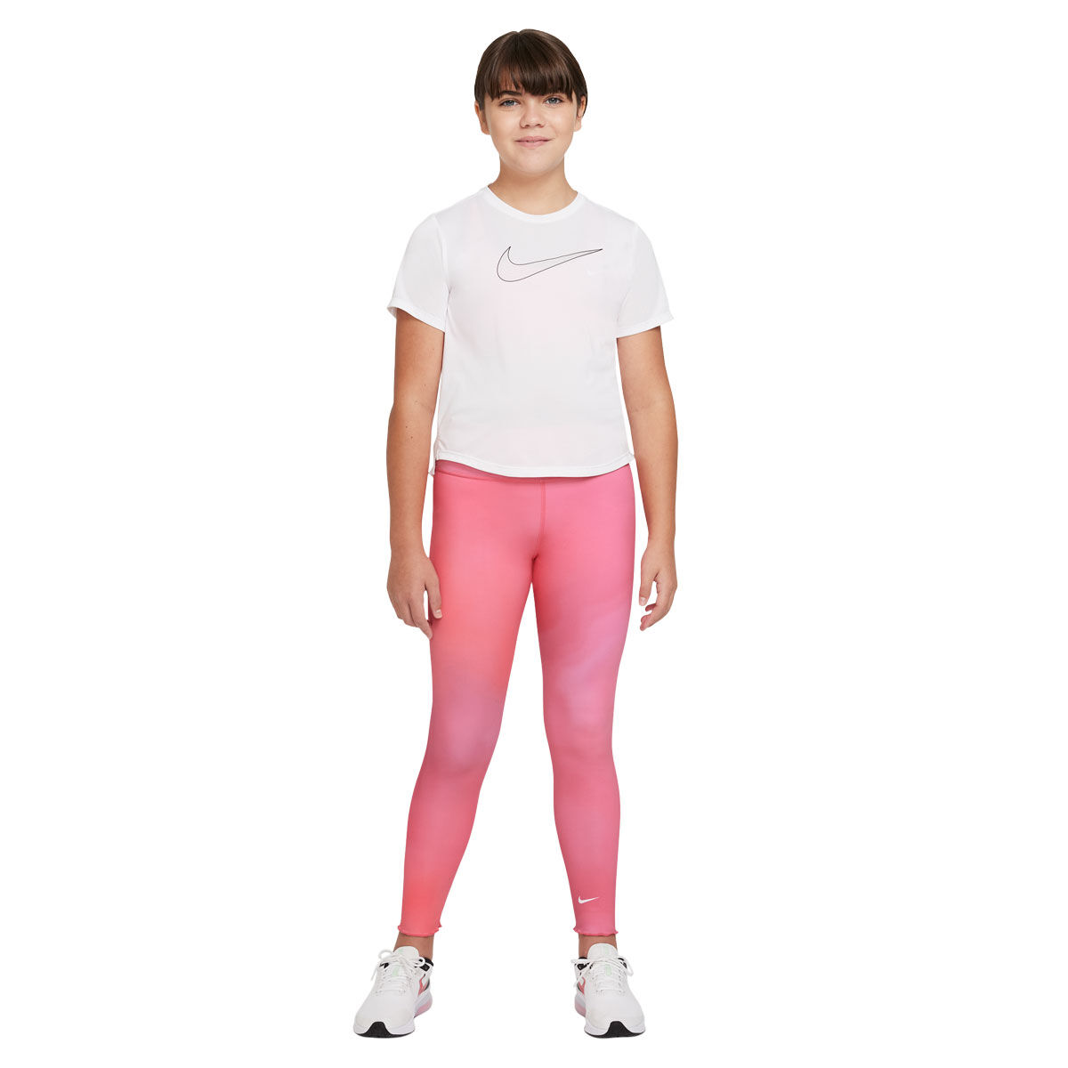 Nike Girls Dri-FIT AOP Leggings Pink/White XL
