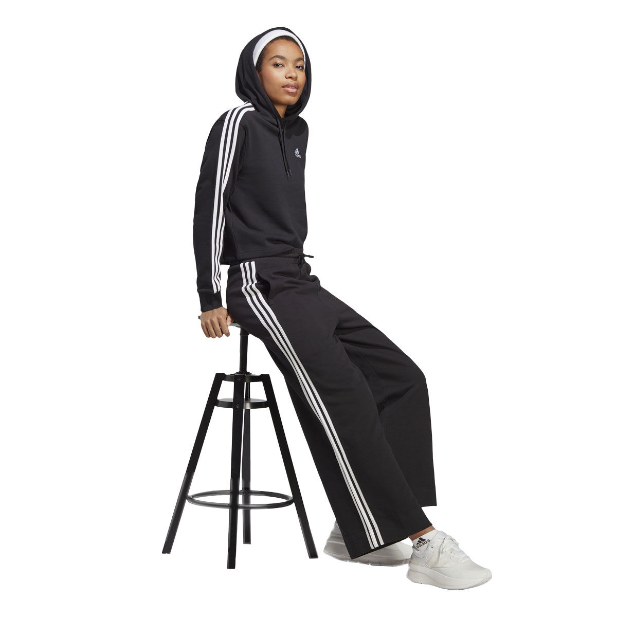 adidas Womens Essentials 3-Stripes French Terry Wide Track Pants Black M, Black, rebel_hi-res