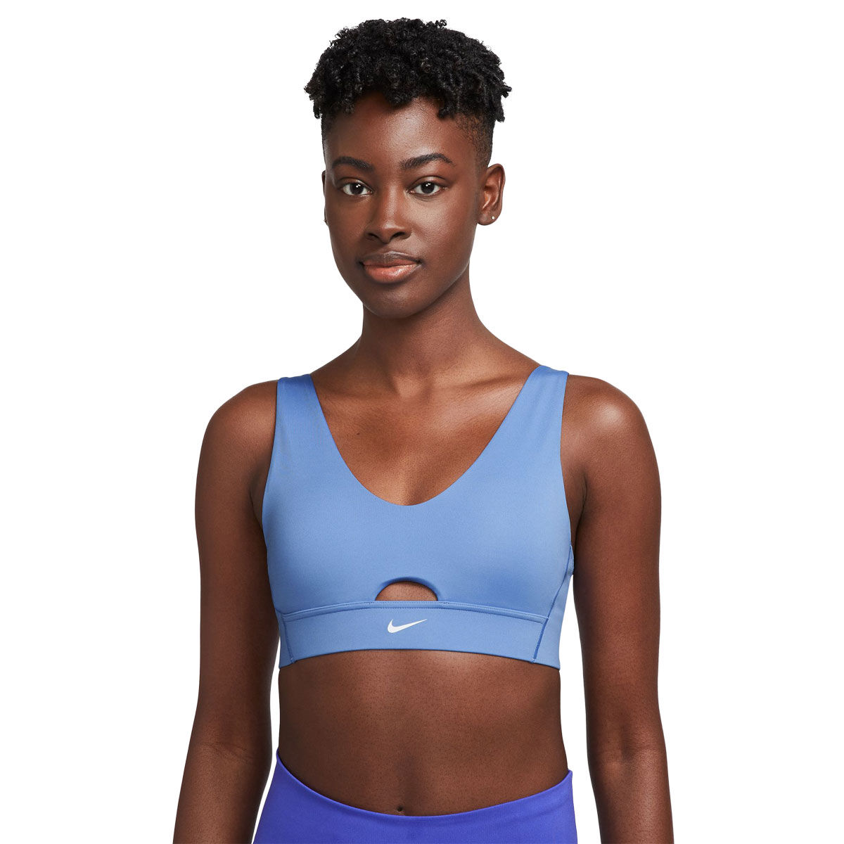 Nike Womens Indy Medium Support Padded Plunge Cutout Sports Bra Blue M