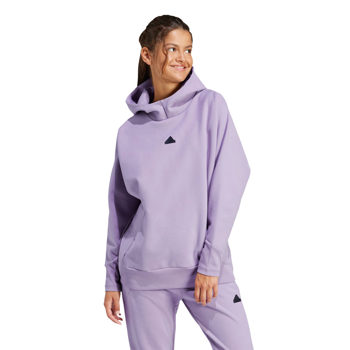 adidas Womens Z.N.E. Winterized Oversized Pullover Hoodie, Fig, rebel_hi-res