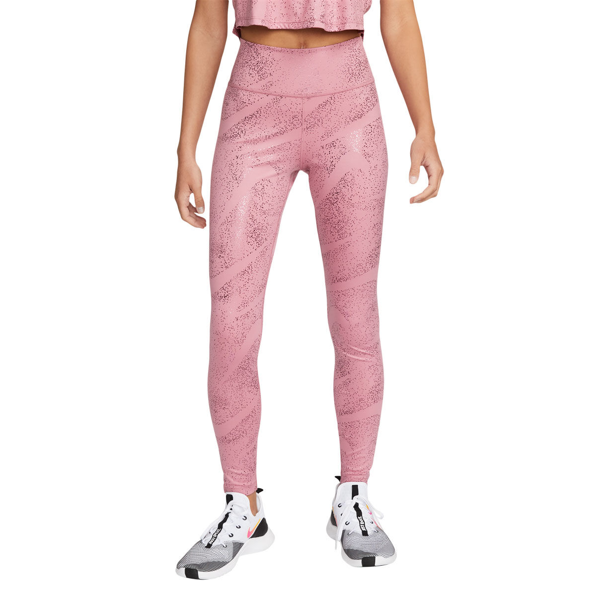 Nike One Womens Mid-Rise Printed Tights Pink M
