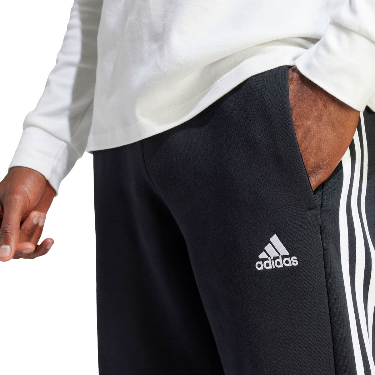 Adidas men's essentials 3 clearance stripe regular fit fleece pants