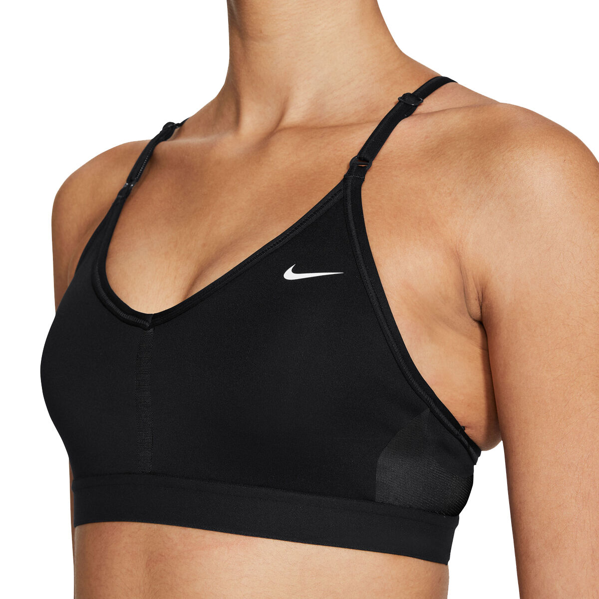 Nike Dri-FIT Womens Light-Support Padded V-Neck Sports Bra Grey Black Small