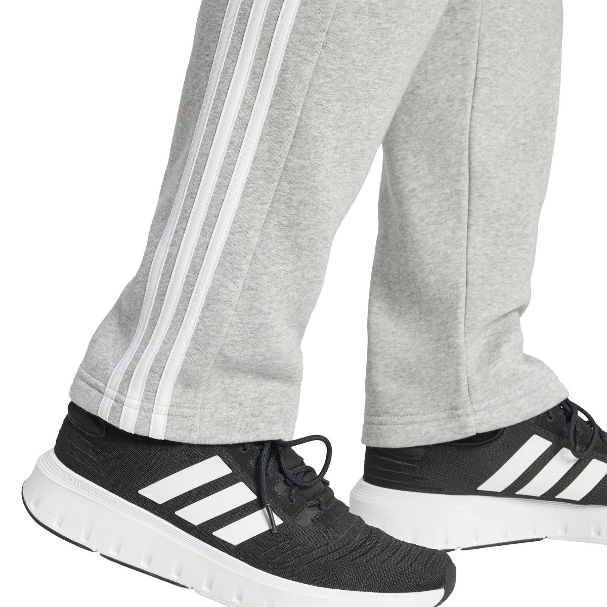 adidas Mens Essentials 3-Stripes Fleece Open Hem Track Pants, Grey, rebel_hi-res