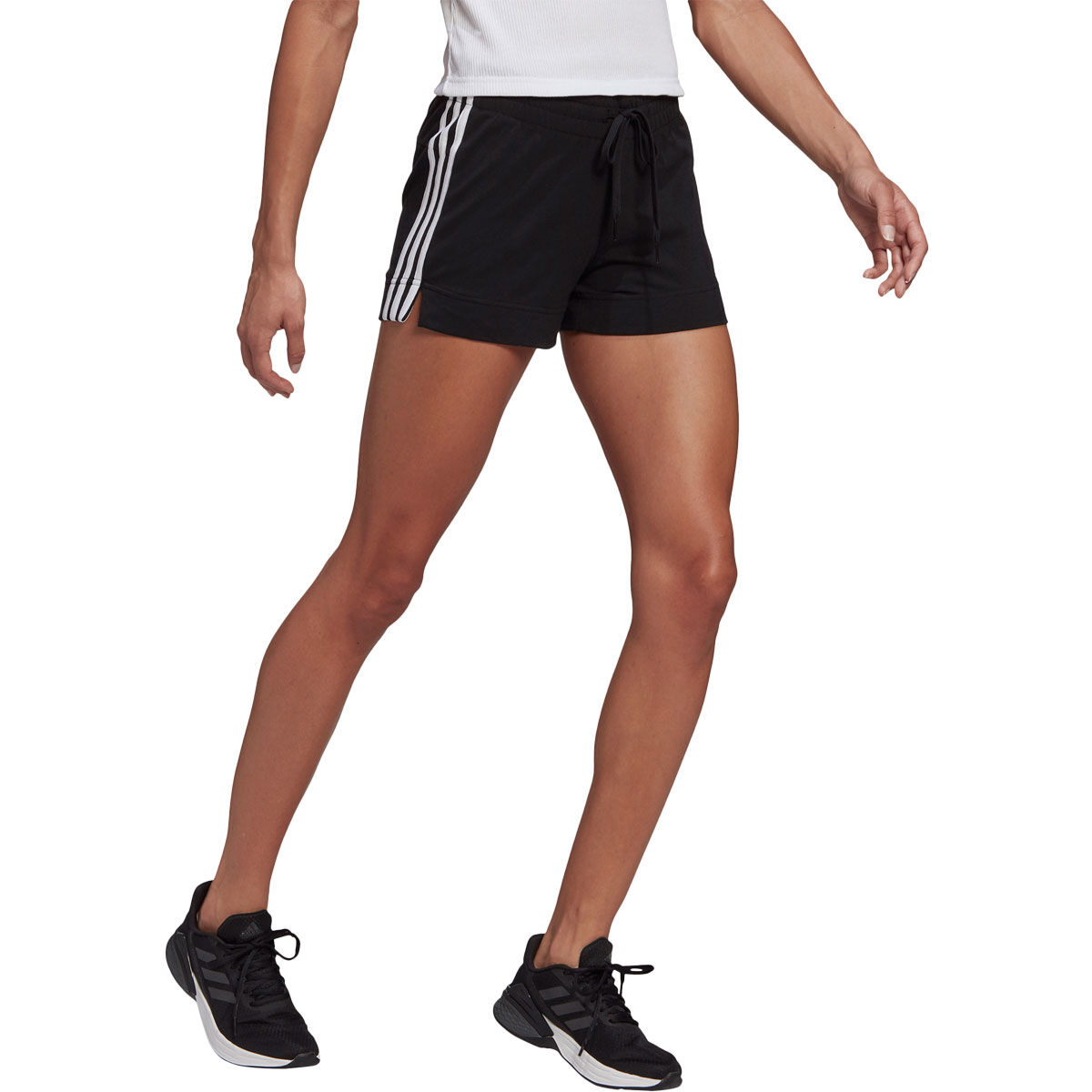 adidas Training Essentials 3-Stripes High-Waisted Short Leggings - Black