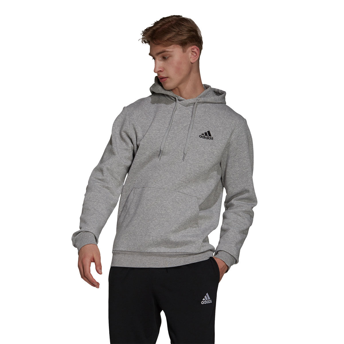 Grey adidas hoodie sale with white stripes