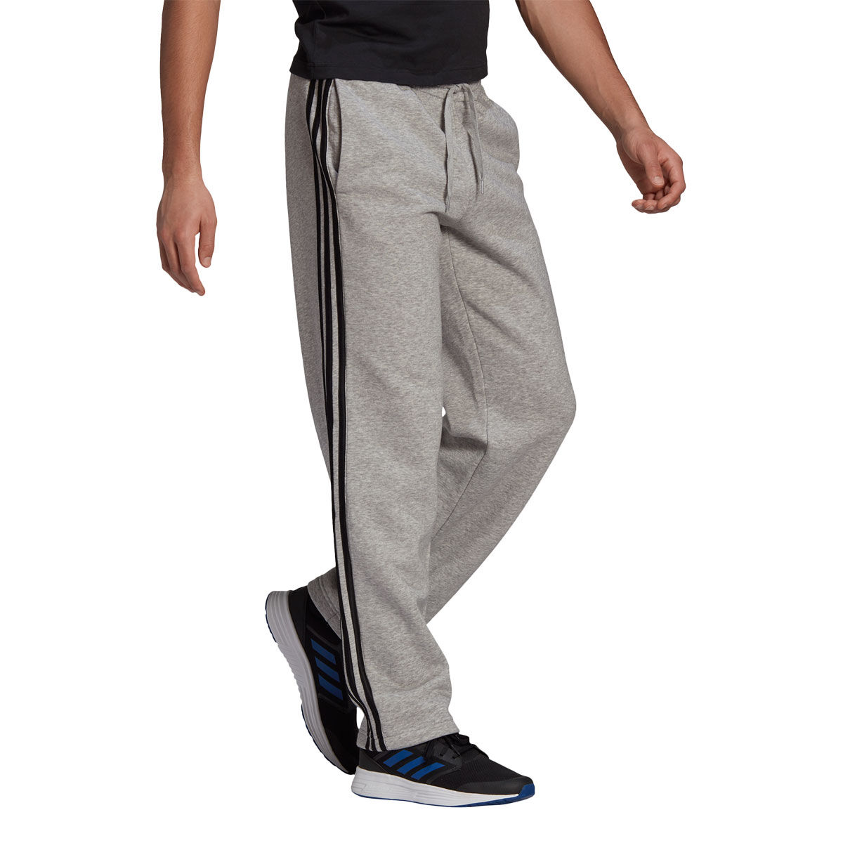 adidas Essentials Fleece Open Hem 3-Stripes Pants - Black, Men's Training