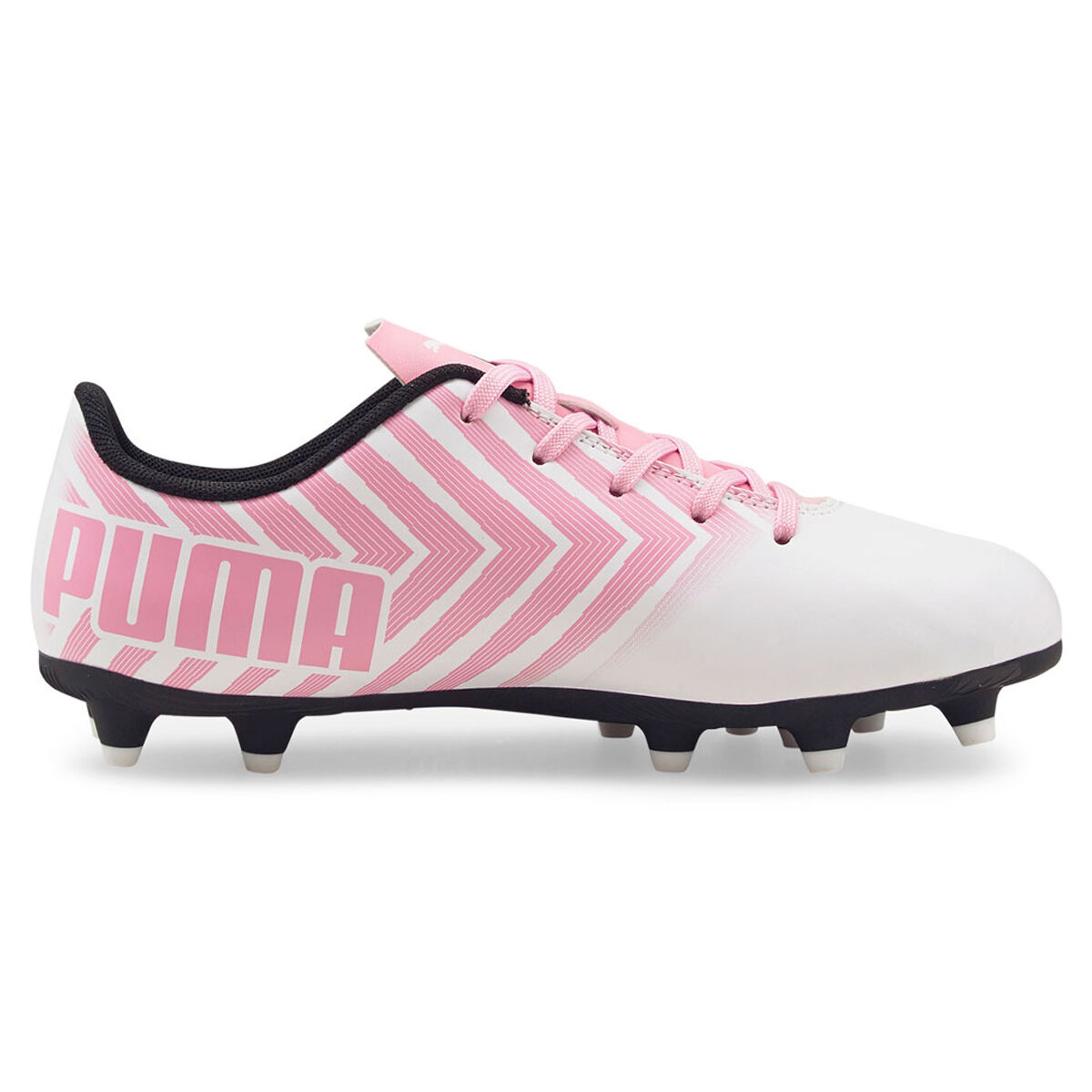 white and pink football boots