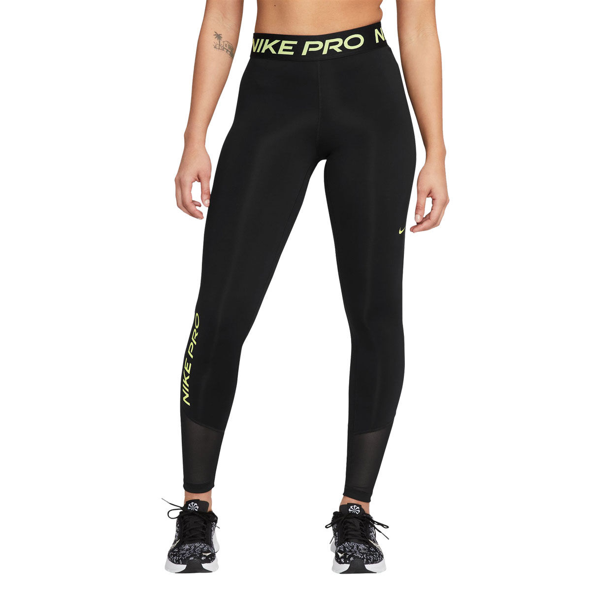 Nike, Pro Women's Mid-Rise Leggings, Black / Lemon