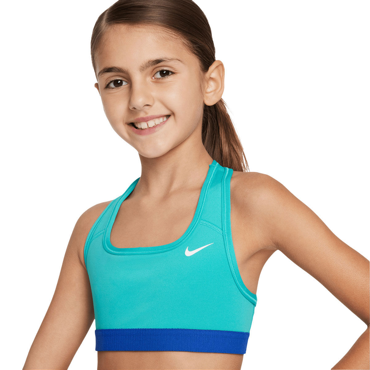 Nike Dri-Fit Racerback Sports Bra, Blue and Neon Green Stripes