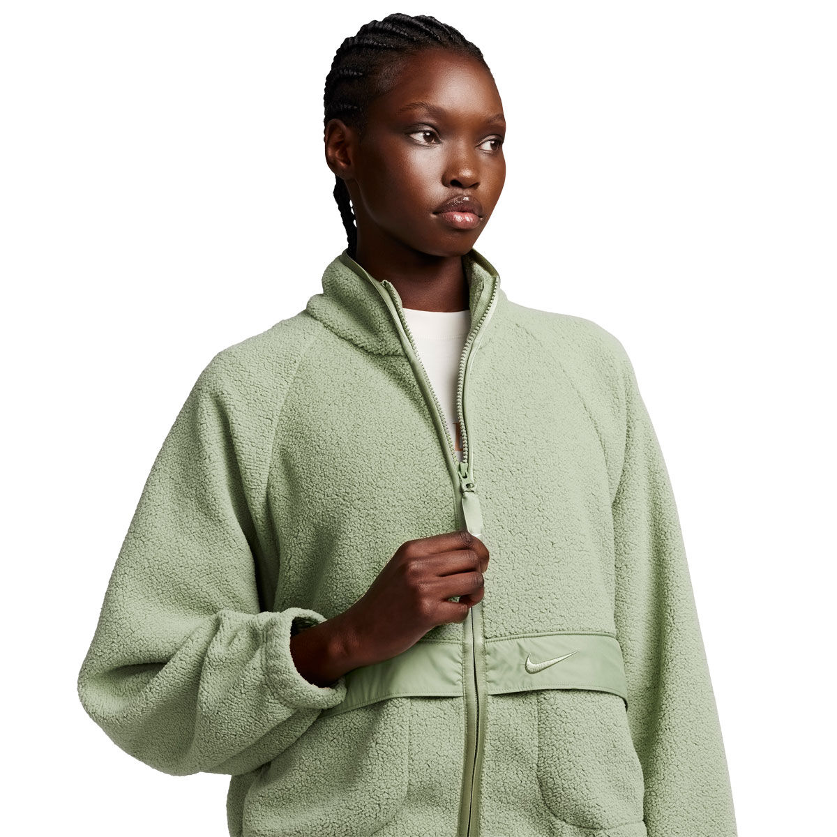 Green tea women's fluffy sale sherpa top