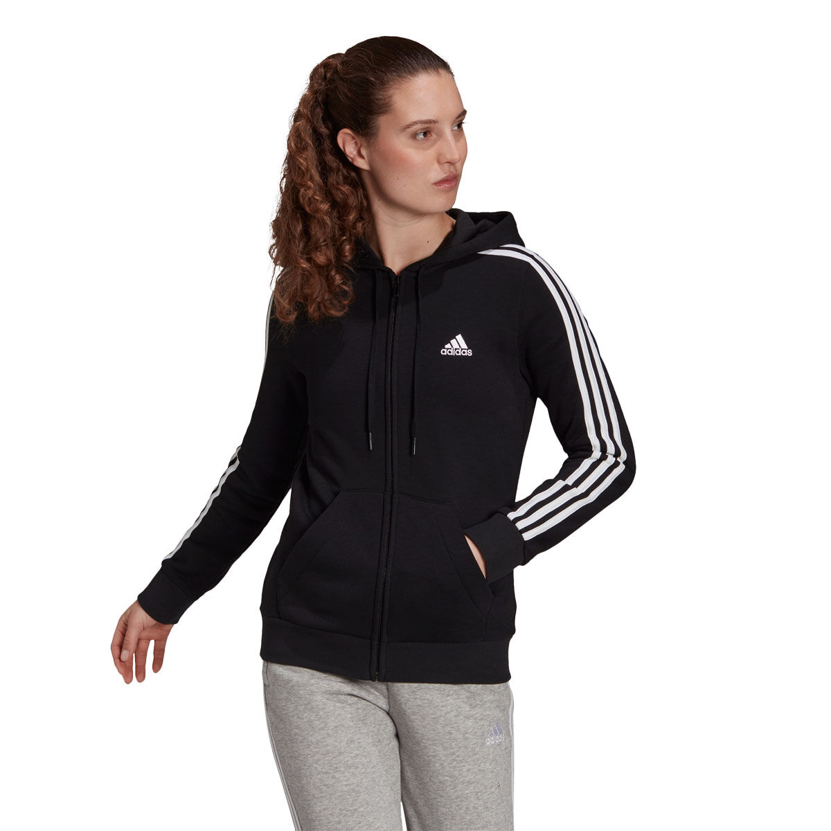 Adidas 3 stripe 2025 hoodie womens black