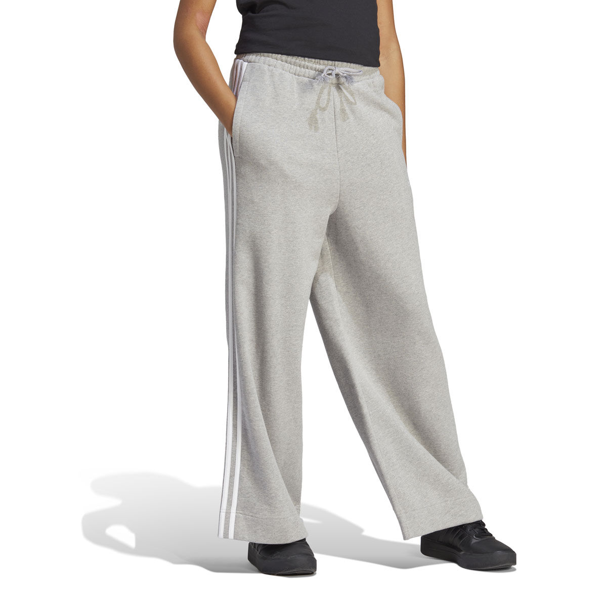 adidas Womens Essentials 3-Stripes French Terry Wide Track Pants, , rebel_hi-res