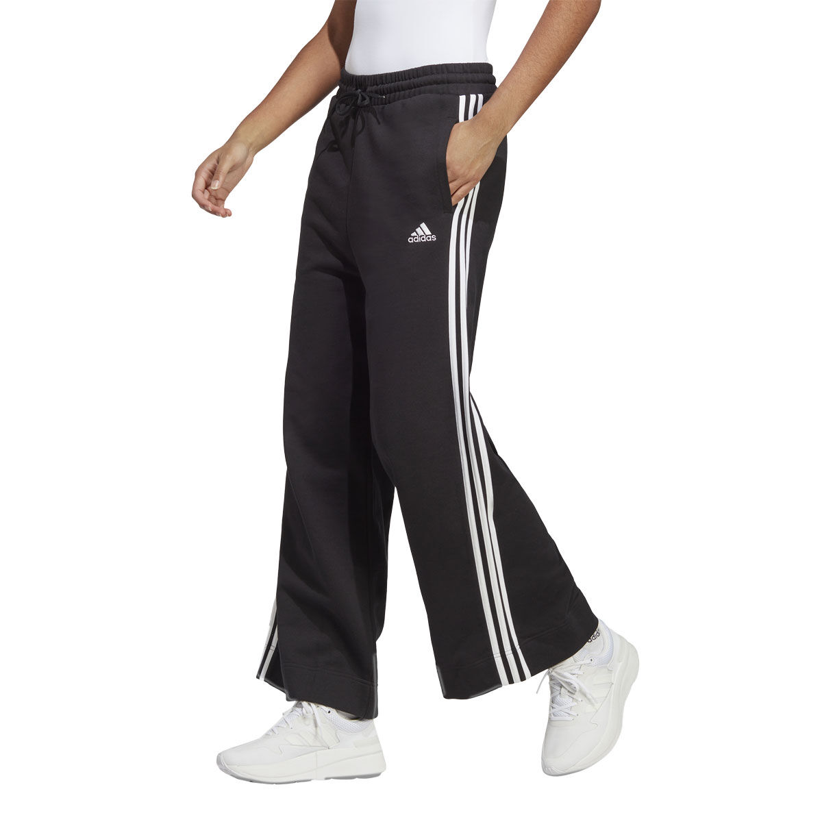 adidas Womens Essentials 3-Stripes French Terry Wide Pants Black XS ...