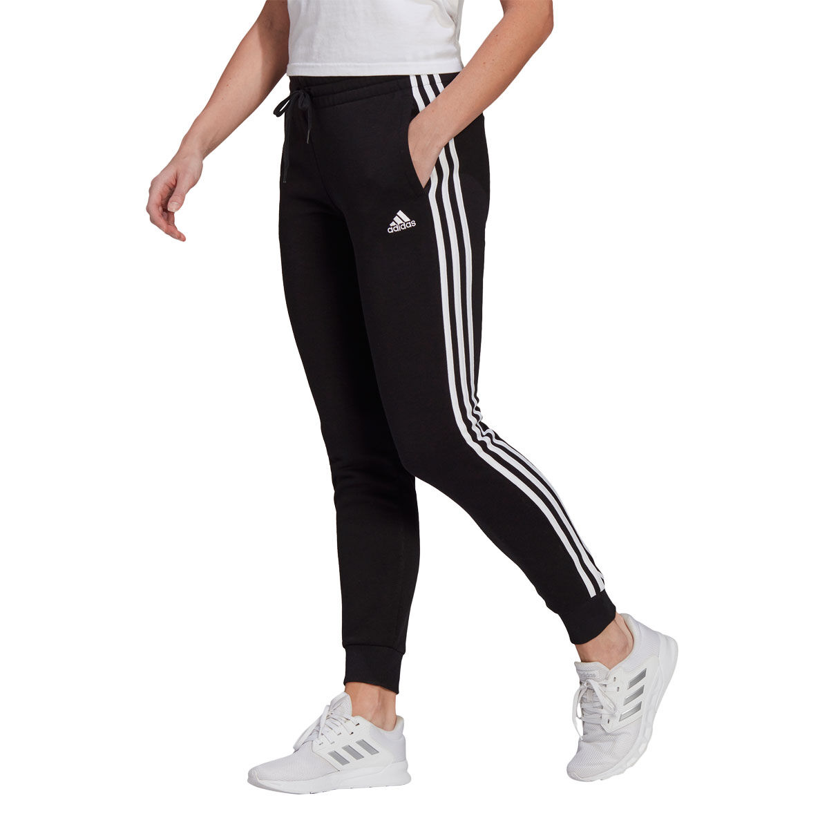 Adidas Women Ladies Essential 3 Stripes Black & White Track Pants M Medium  NWT