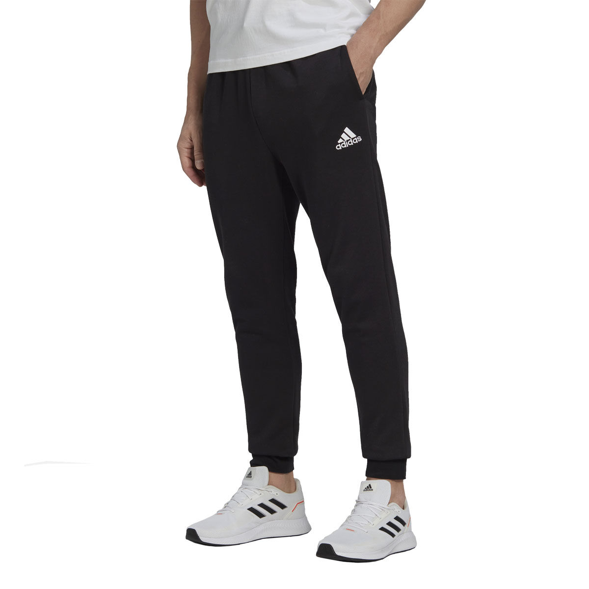 adidas Mens Essentials Feel Cozy Fleece Track Pants, Black/White, rebel_hi-res