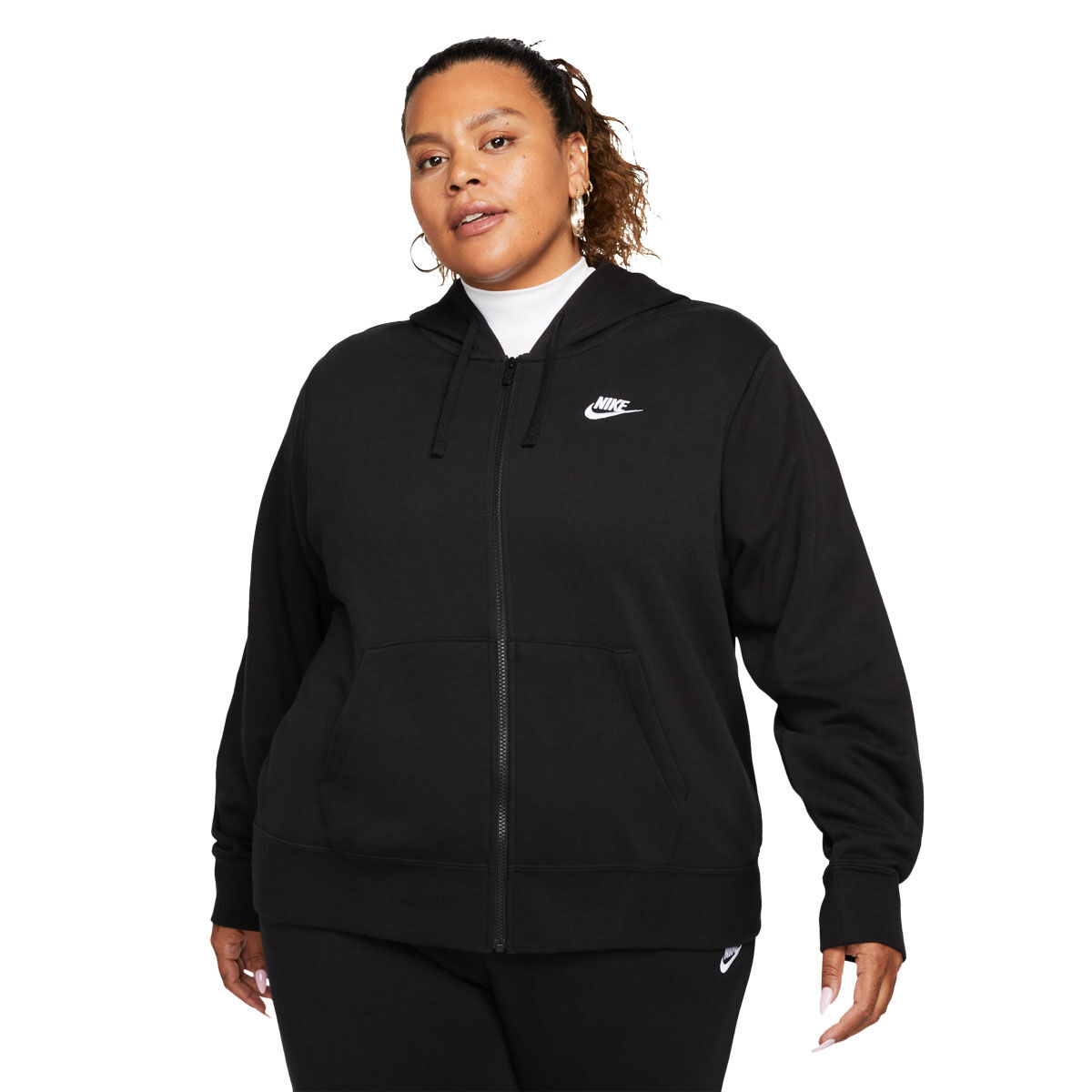Nike Womens Sportswear Club Fleece Full-Zip Hoodie Black 3XL | Rebel Sport