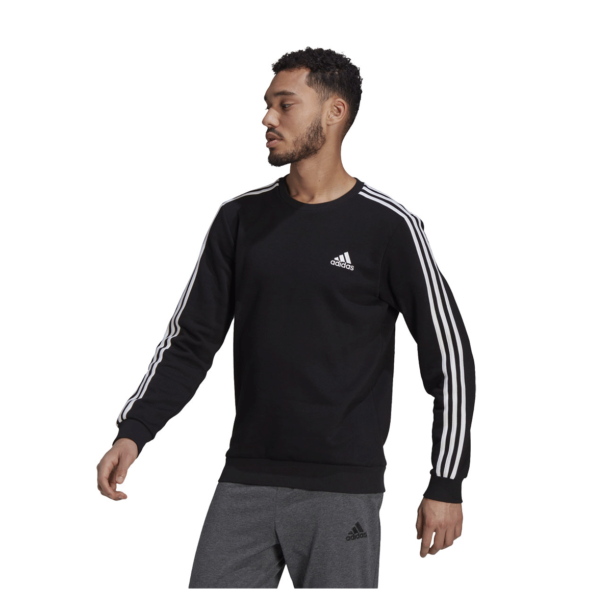 adidas Mens Essentials Fleece 3-Stripes Sweatshirt Black XL | Rebel Sport